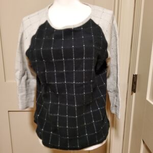 LOFT Black and Gray Checkered Sweater